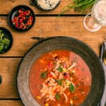 black ceramic bowl with soup