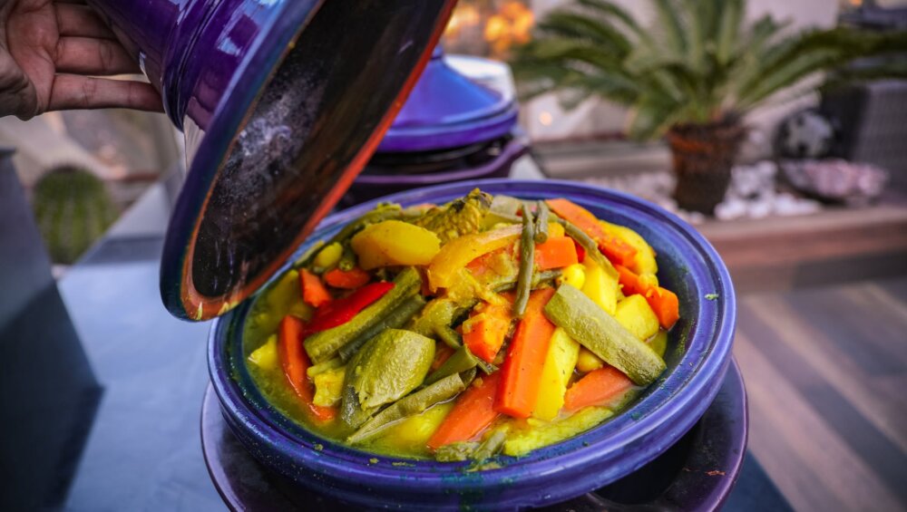 vegetable dish in ceramic cooking pot