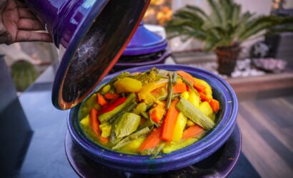 vegetable dish in ceramic cooking pot