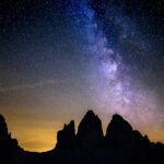 silhouette photography of rocky mountains under starry sky