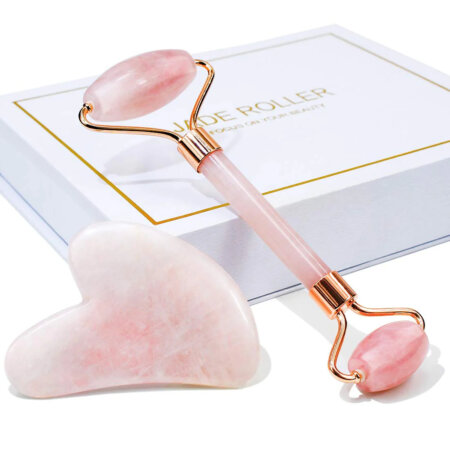 Set za masažu lica - Rose Quartz Roller & Gua Sha
